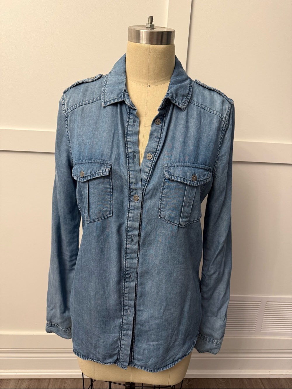 PAIGE Light Blue Denim Button-Down Shirt